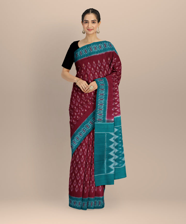 Red green cotton pochampally ikat handloom saree