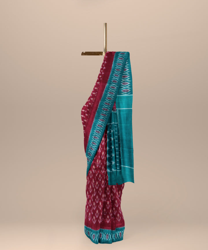 Red green cotton pochampally ikat handloom saree
