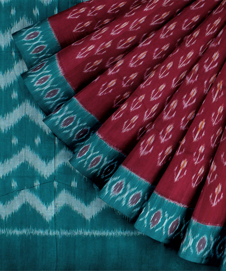 Red green cotton pochampally ikat handloom saree