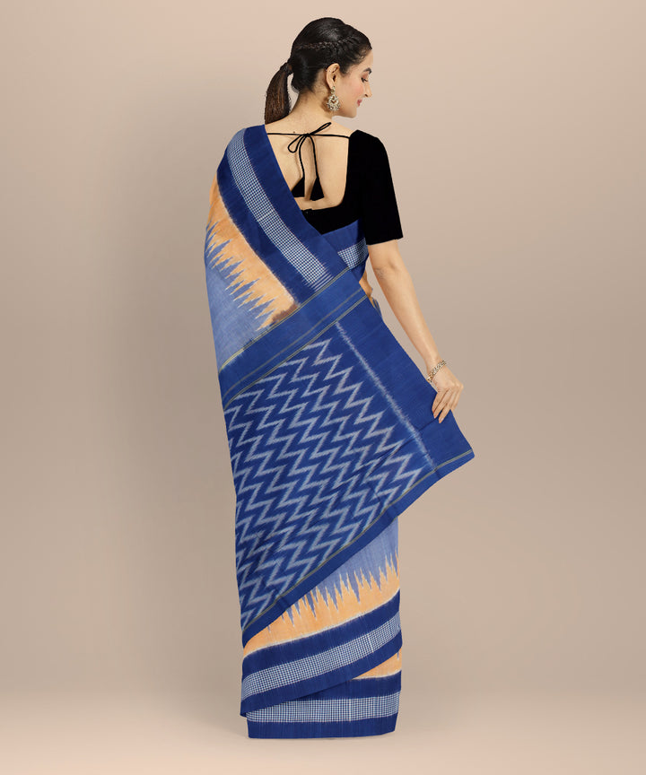 Cyan blue navy blue handloom cotton pochampally ikat saree
