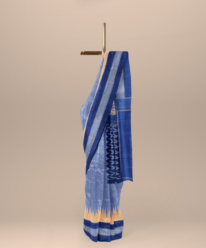 Cyan blue navy blue handloom cotton pochampally ikat saree