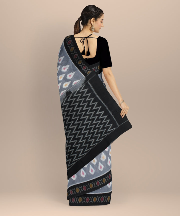Grey black handwoven pochampally ikat cotton saree