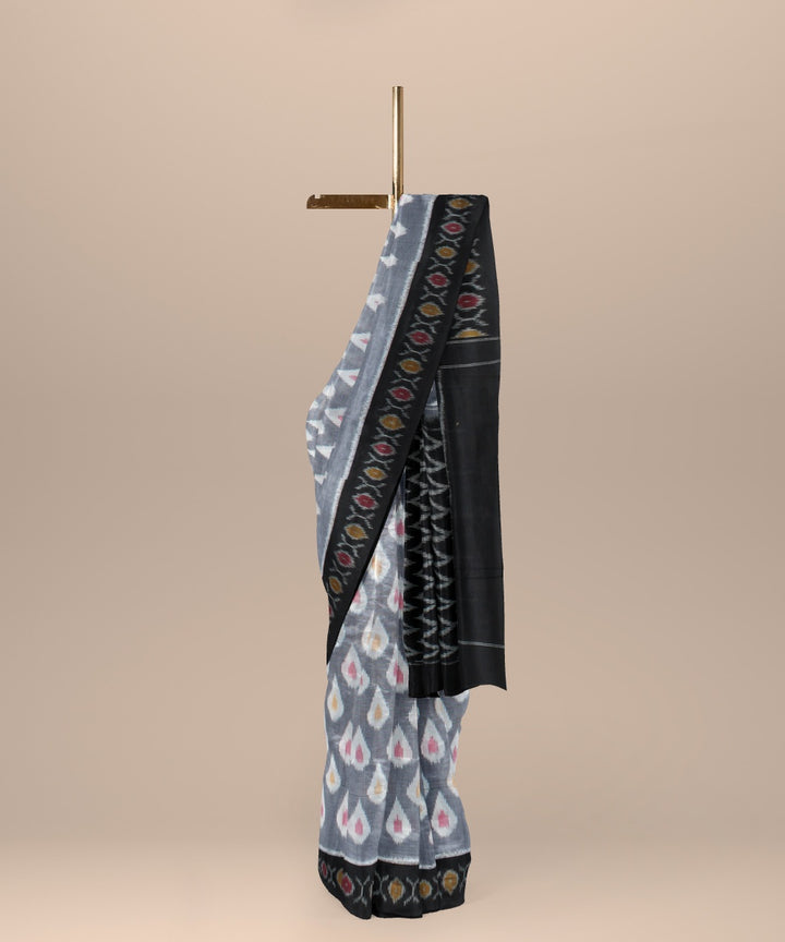 Grey black handwoven pochampally ikat cotton saree