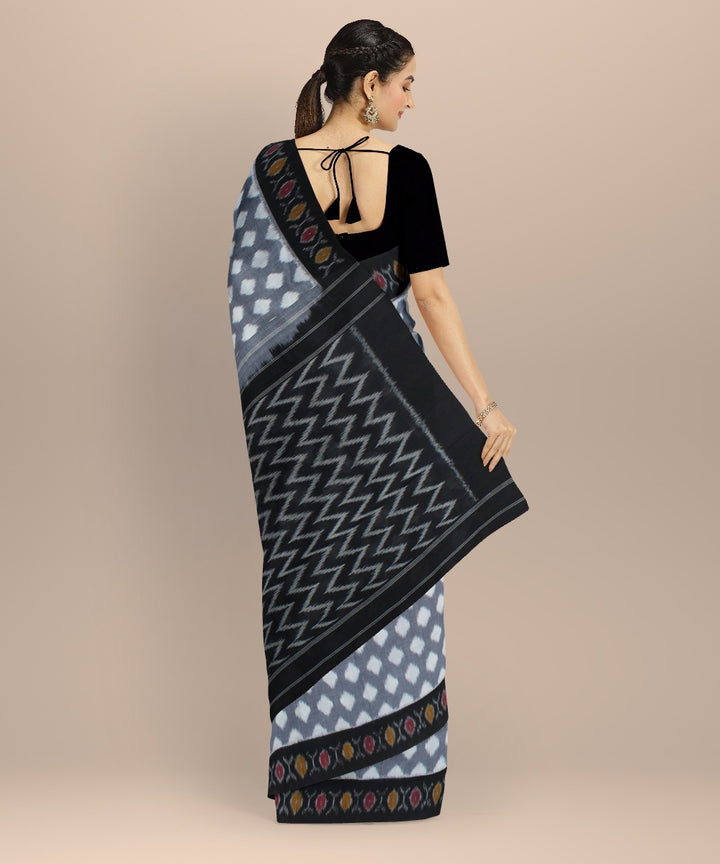 Grey offwhite black handwoven pochampally ikat cotton saree