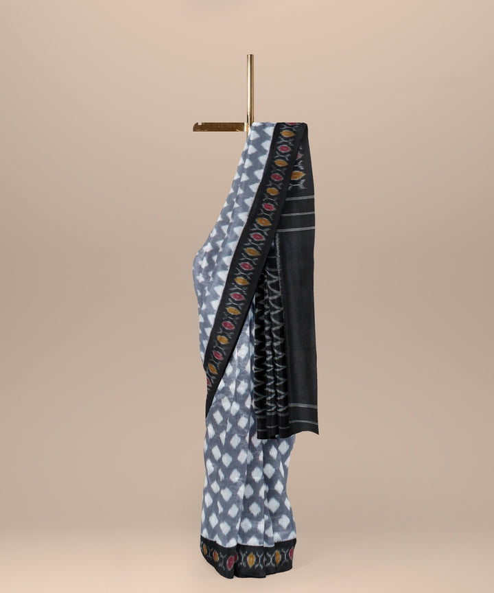 Grey offwhite black handwoven pochampally ikat cotton saree