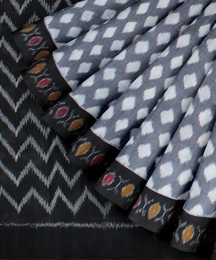 Grey offwhite black handwoven pochampally ikat cotton saree