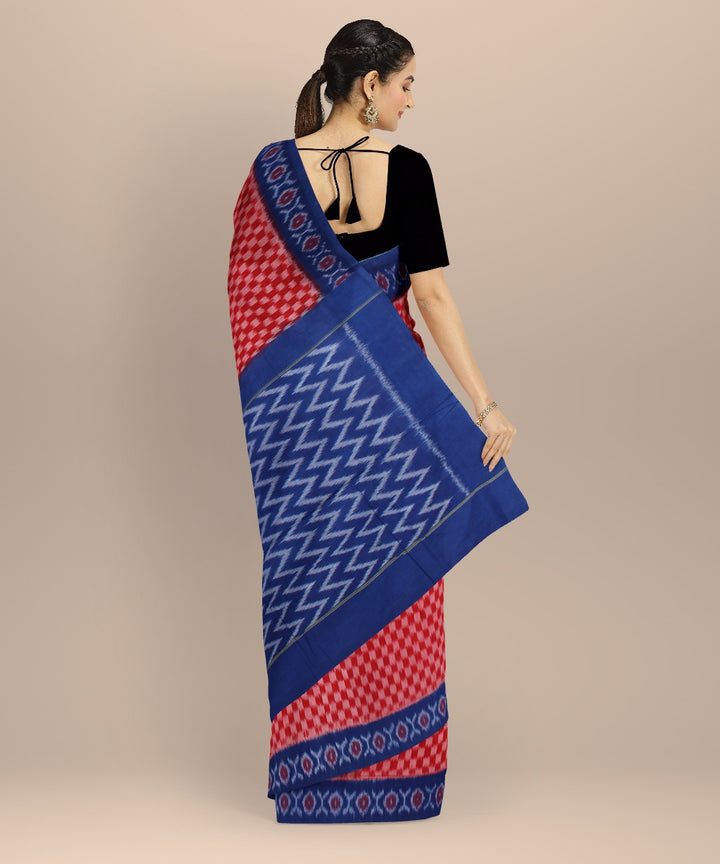 Red blue handloom cotton pochampally ikat saree