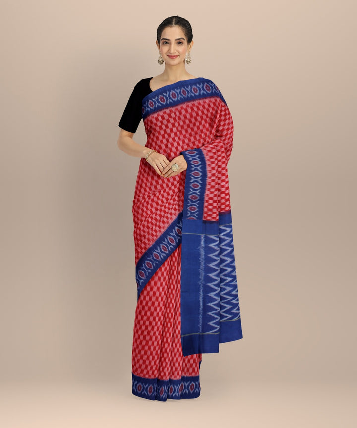 Red blue handloom cotton pochampally ikat saree