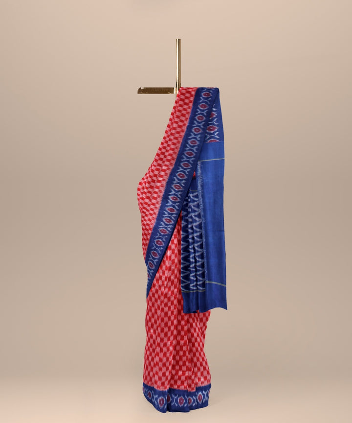 Red blue handloom cotton pochampally ikat saree