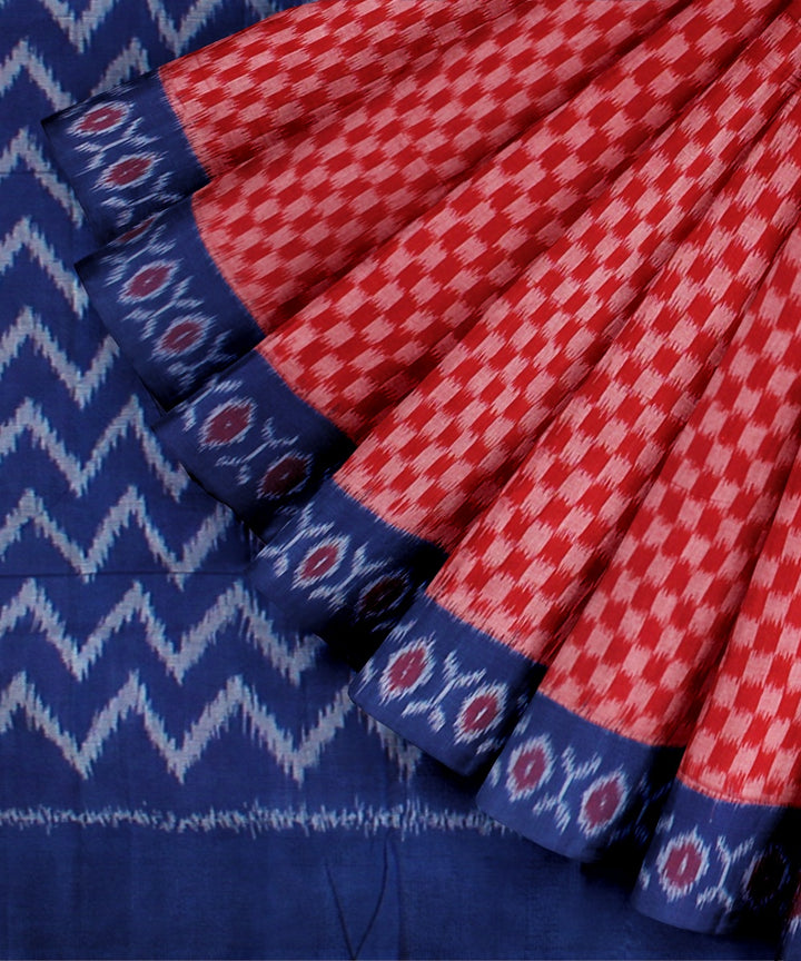 Red blue handloom cotton pochampally ikat saree