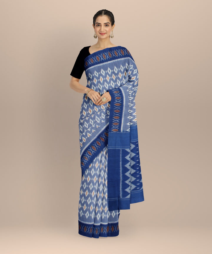 Power blue deep blue cotton handloom pochampally ikat saree