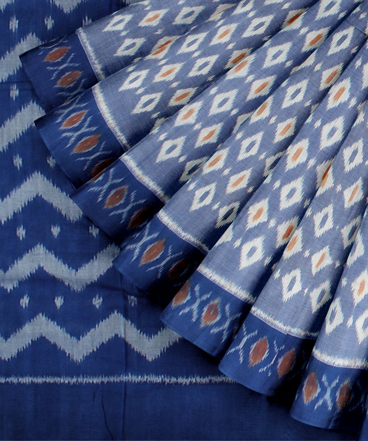 Power blue deep blue cotton handloom pochampally ikat saree