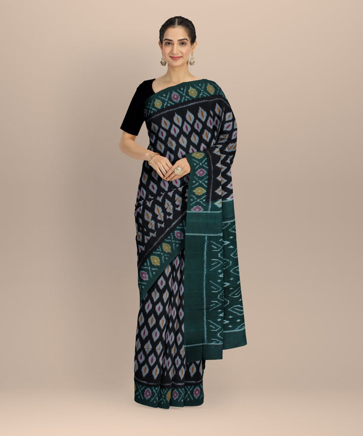 Black green cotton handloom pochampally ikat saree