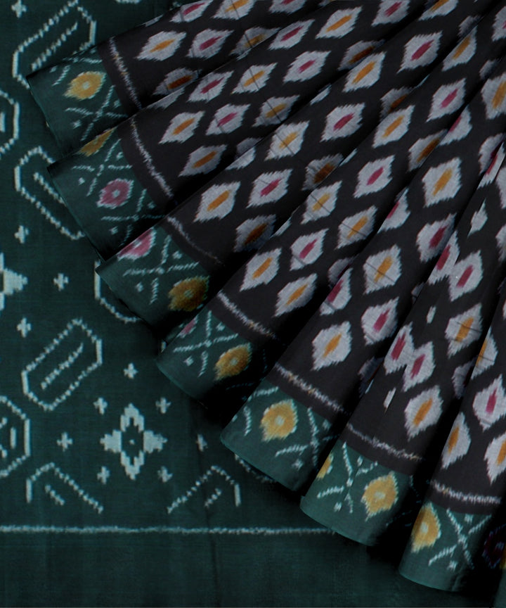 Black green cotton handloom pochampally ikat saree