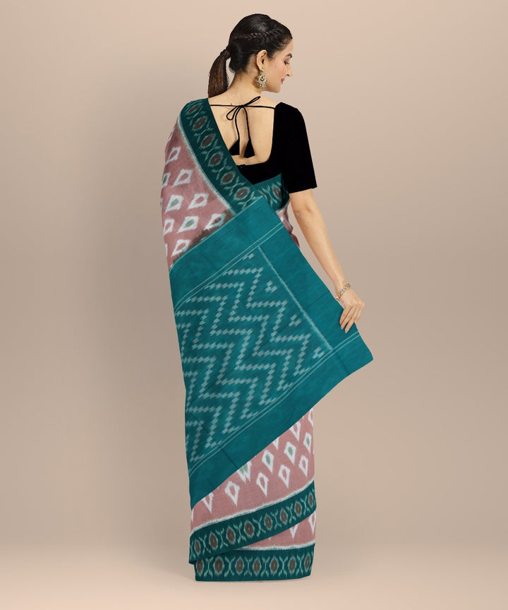 Peach green handloom cotton pochampally ikat saree
