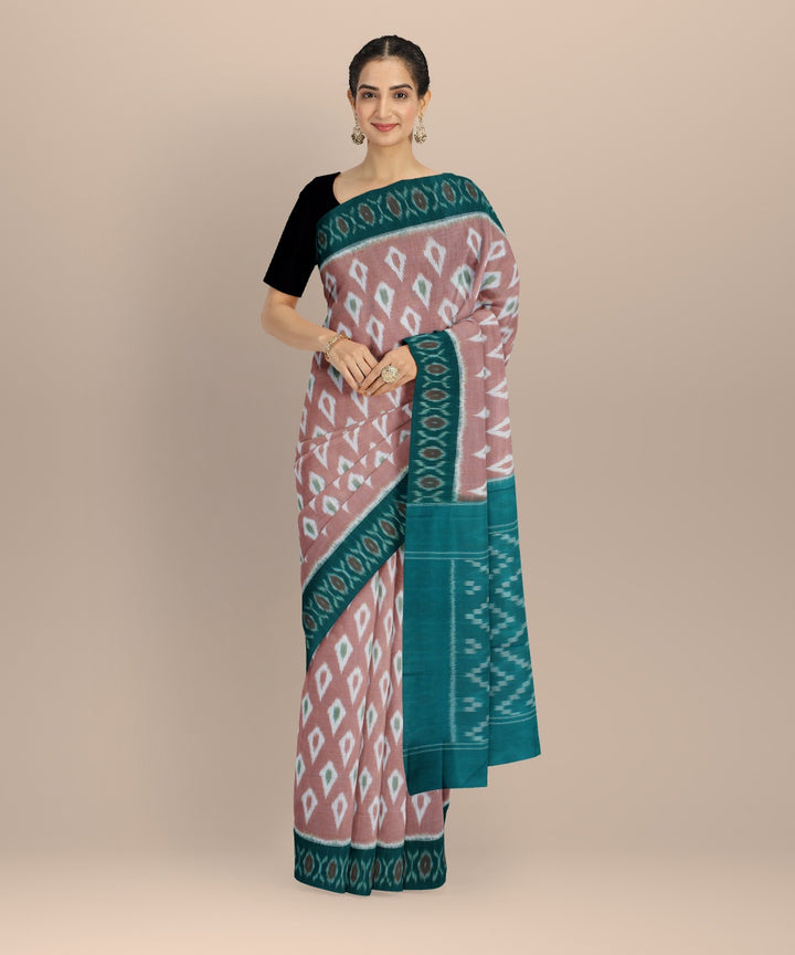 Peach green handloom cotton pochampally ikat saree