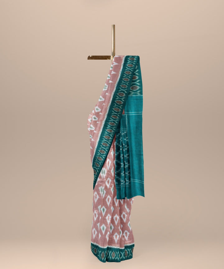 Peach green handloom cotton pochampally ikat saree