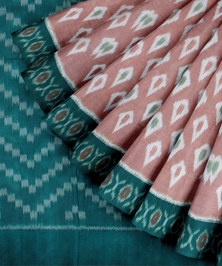Peach green handloom cotton pochampally ikat saree