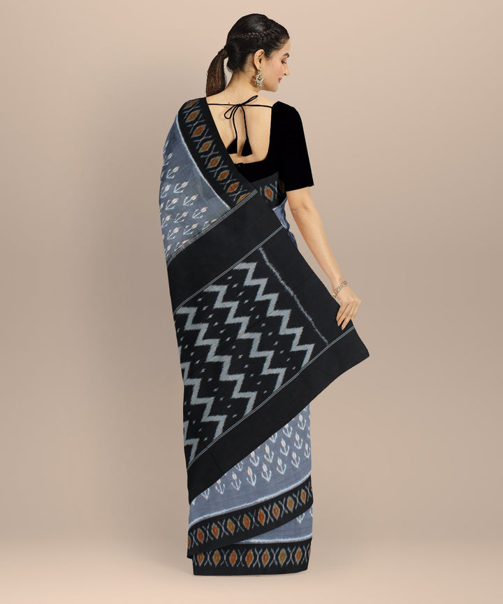 Grey black handwoven pochampally cotton ikat saree
