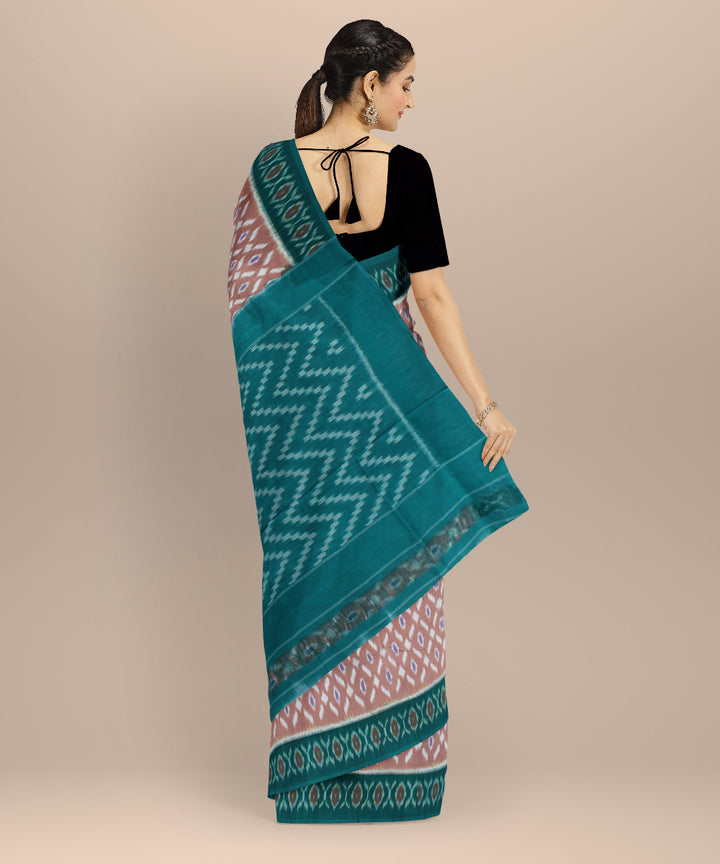 Peach green cotton handloom pochampally ikat saree