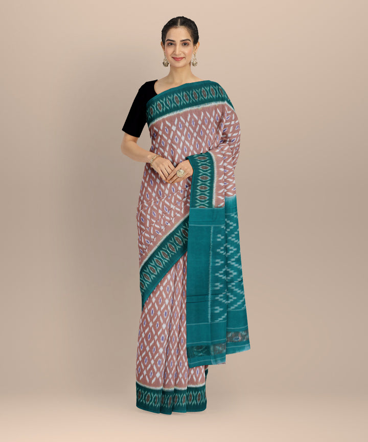 Peach green cotton handloom pochampally ikat saree