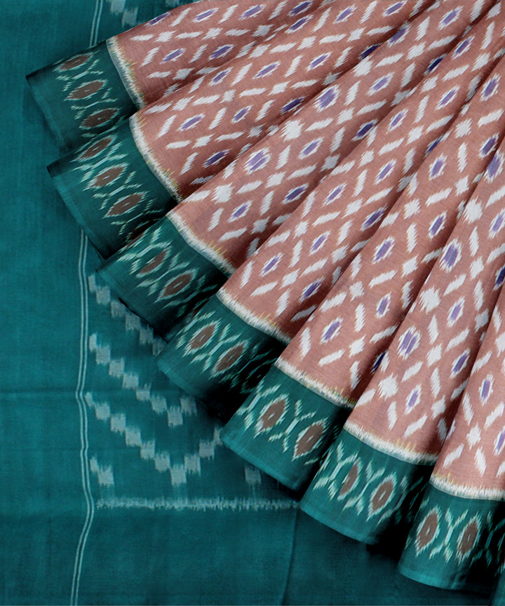 Peach green cotton handloom pochampally ikat saree