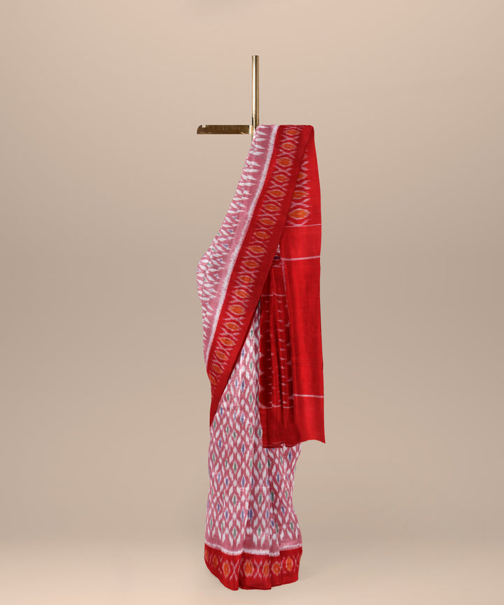 Pink red cotton handwoven pochampally ikat saree