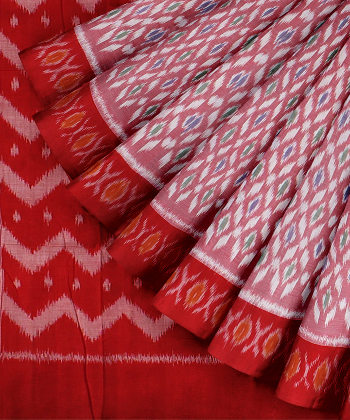 Pink red cotton handwoven pochampally ikat saree