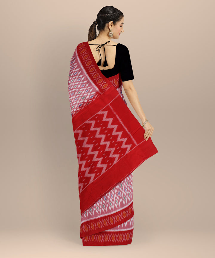 Pink red cotton handwoven pochampally ikat saree