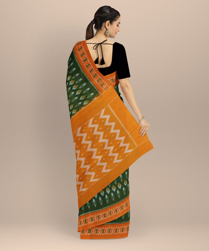Dark green mustard cotton handloom pochampally ikat saree
