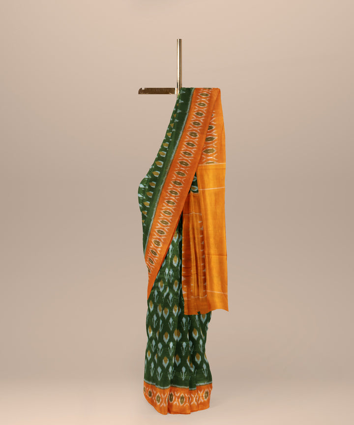 Dark green mustard cotton handloom pochampally ikat saree