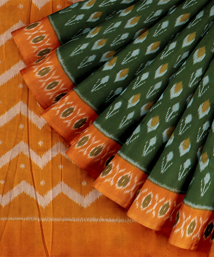 Dark green mustard cotton handloom pochampally ikat saree