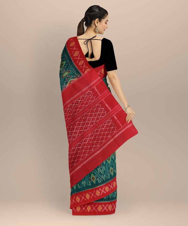 Dark green maroon cotton handloom pochampally ikat saree