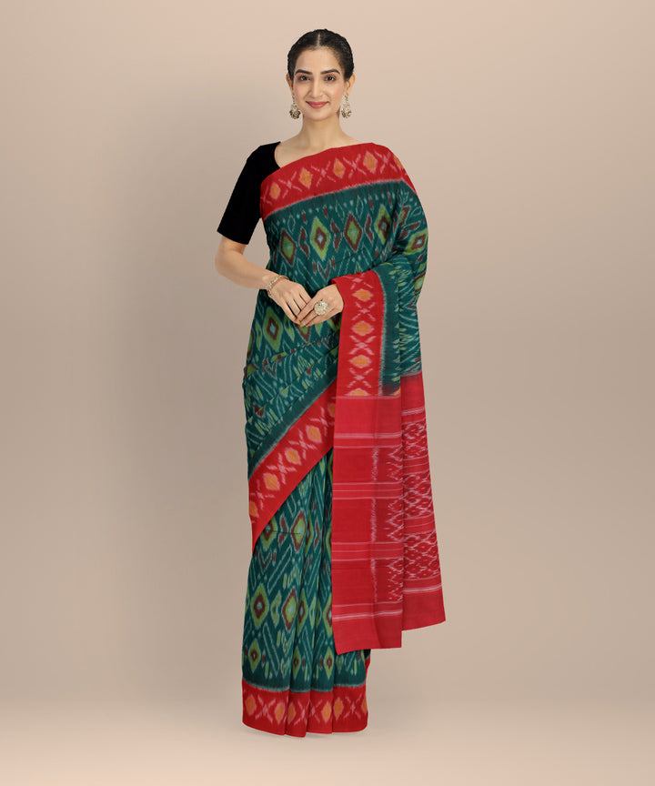 Dark green maroon cotton handloom pochampally ikat saree