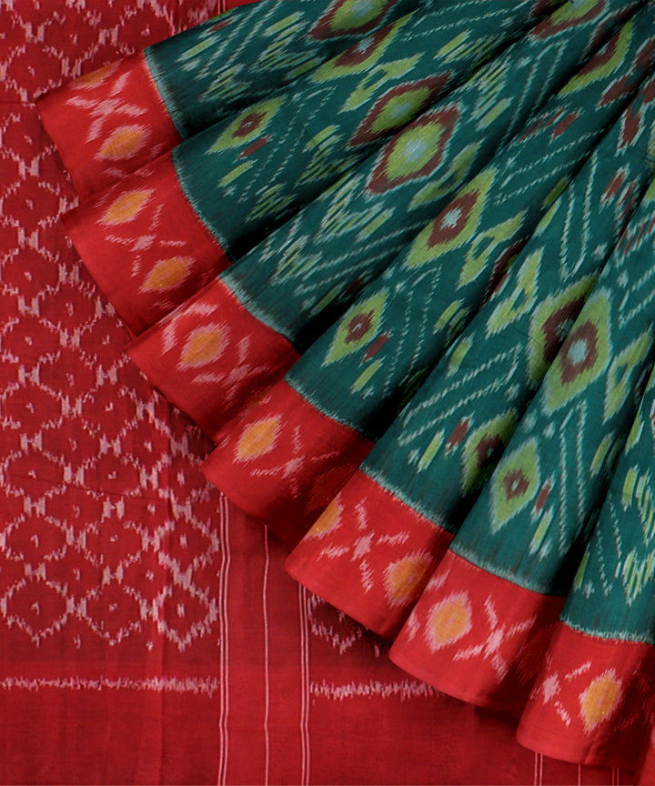 Dark green maroon cotton handloom pochampally ikat saree