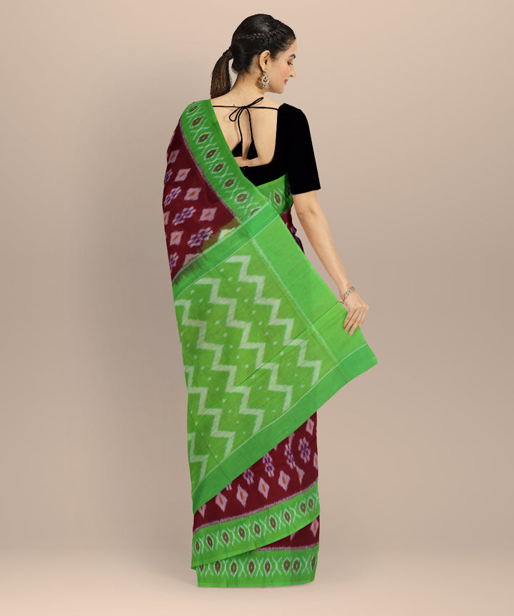 Maroon green cotton handloom pochampally ikat saree