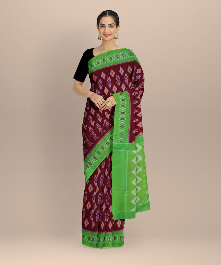 Maroon green cotton handloom pochampally ikat saree