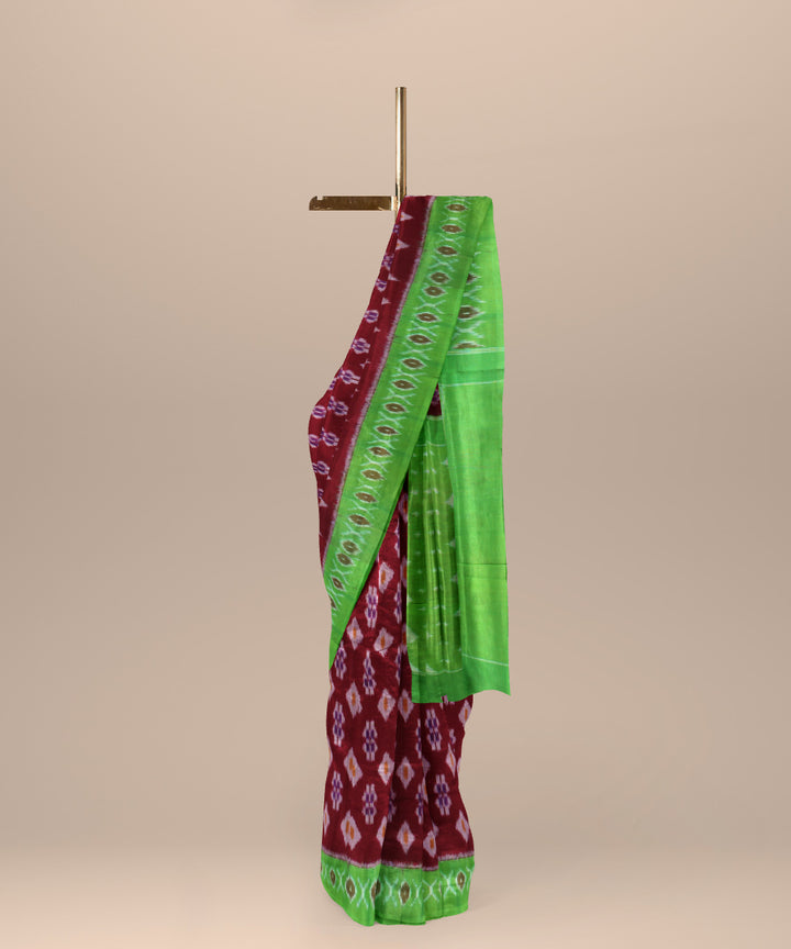 Maroon green cotton handloom pochampally ikat saree
