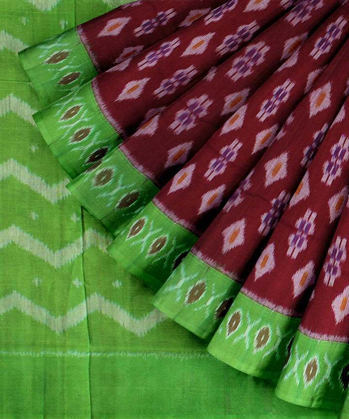 Maroon green cotton handloom pochampally ikat saree