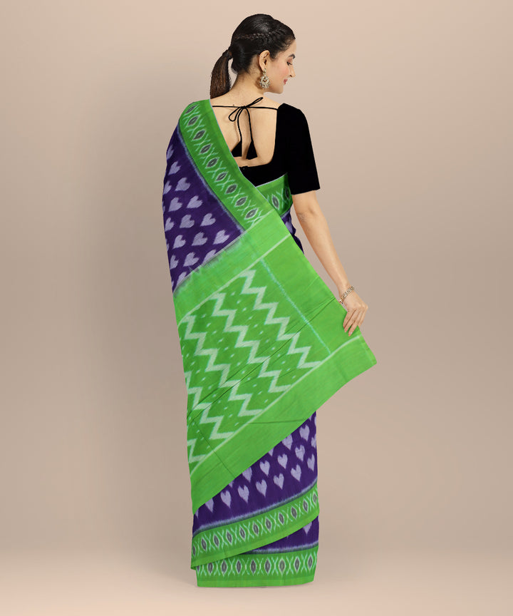 Purple green handloom cotton pochampally ikat saree