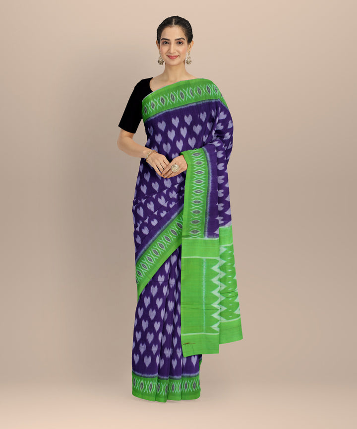 Purple green handloom cotton pochampally ikat saree