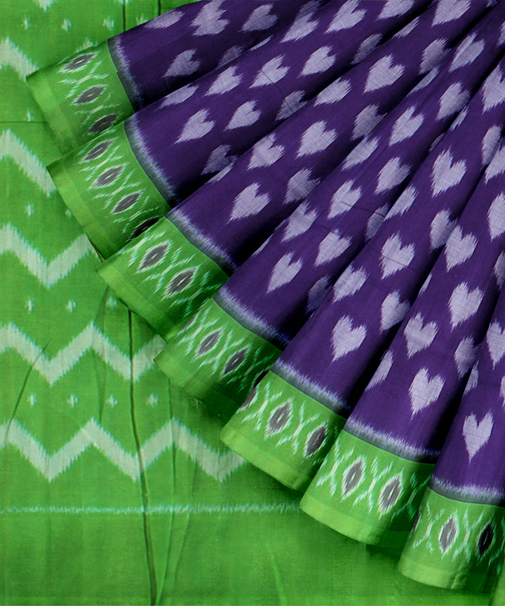 Purple green handloom cotton pochampally ikat saree