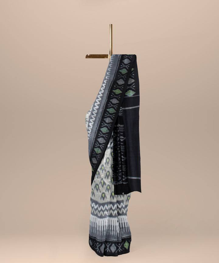 Grey black pochampally handwoven ikat cotton saree