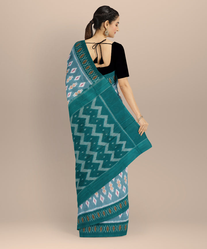 Cyan green dark green cotton handloom pochampally ikat saree