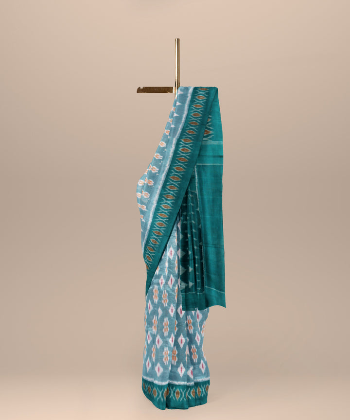 Cyan green dark green cotton handloom pochampally ikat saree