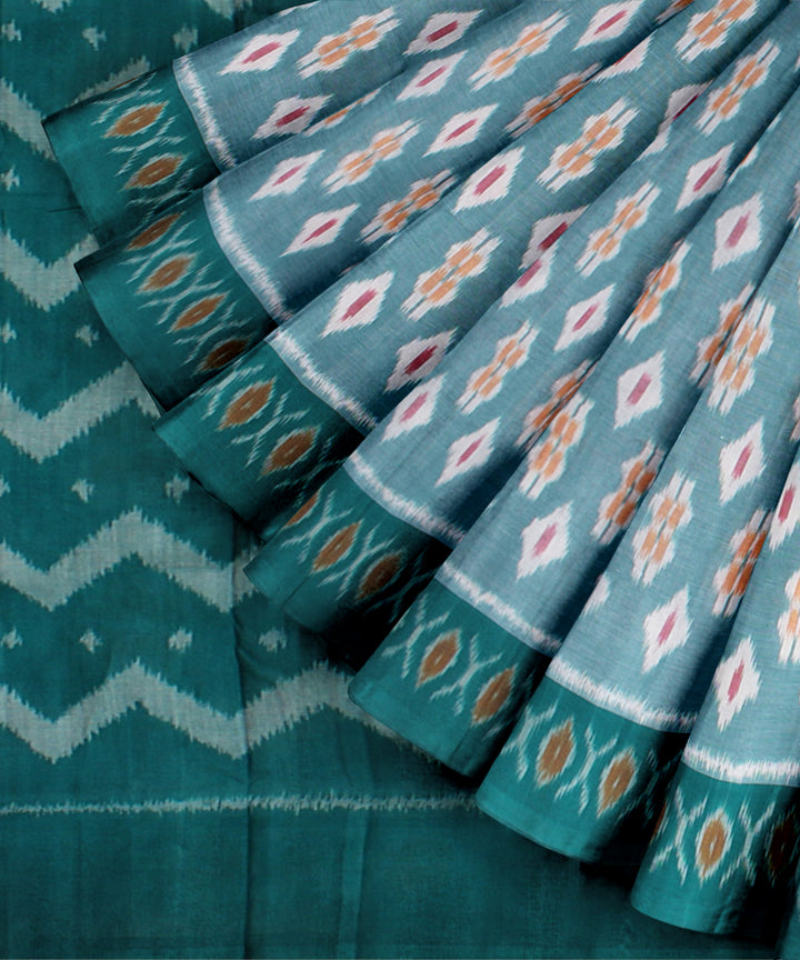 Cyan green dark green cotton handloom pochampally ikat saree