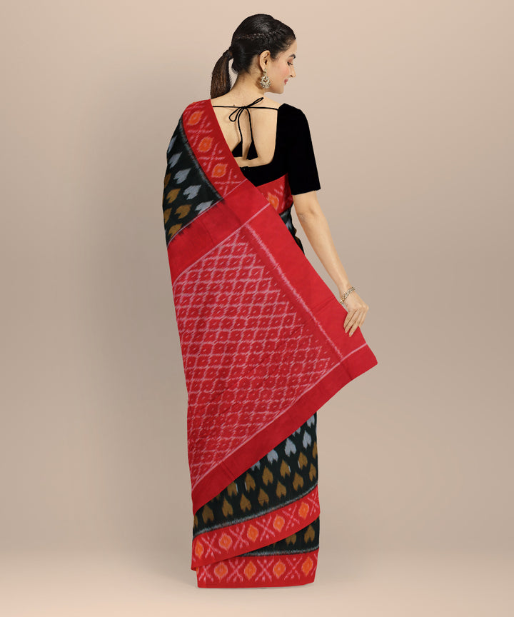Black red handwoven pochampally cotton ikat saree