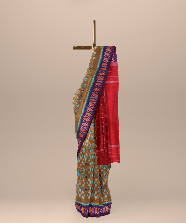 Brown red cotton handloom pochampally ikat saree