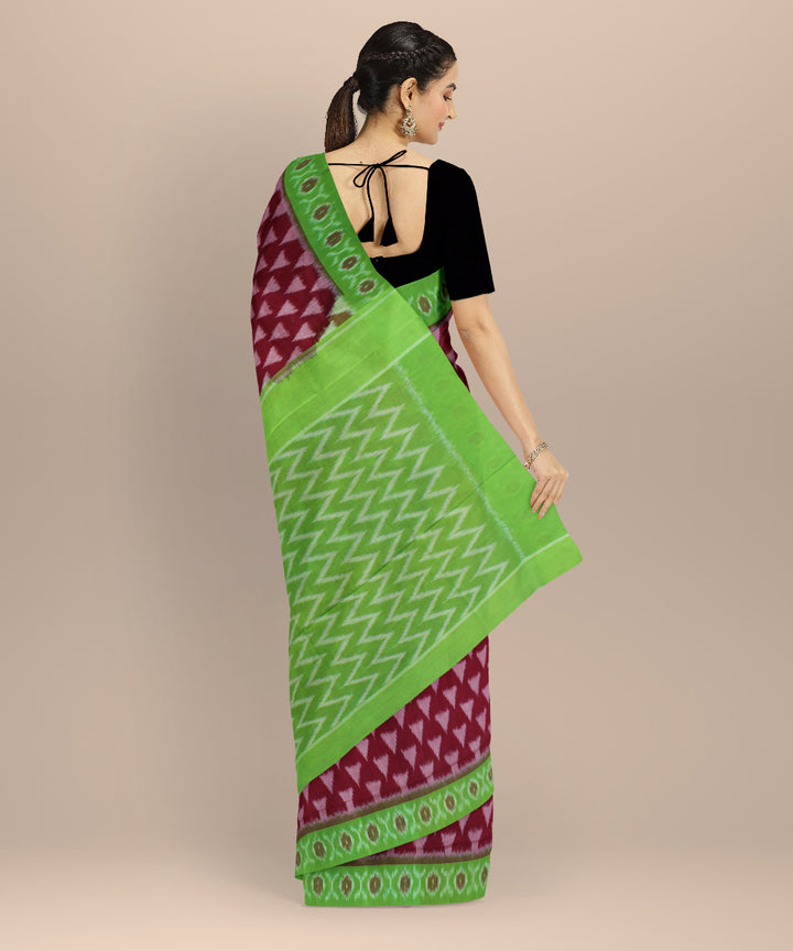 Red light green handloom cotton pochampally ikat saree