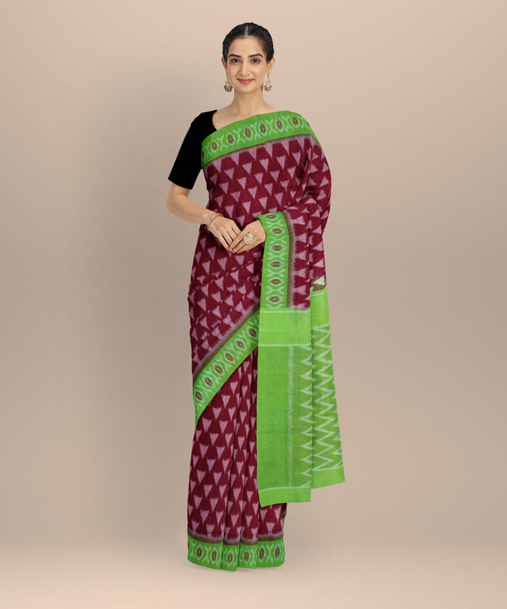 Red light green handloom cotton pochampally ikat saree
